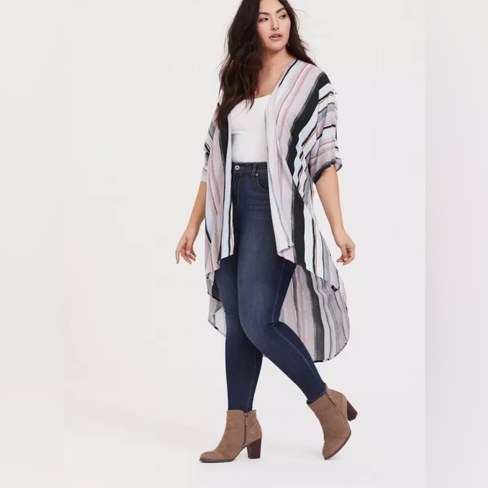 Torrid Striped Kimono Cardigan Beach Cover-Up, Lightweight Rayon, Women's M/L